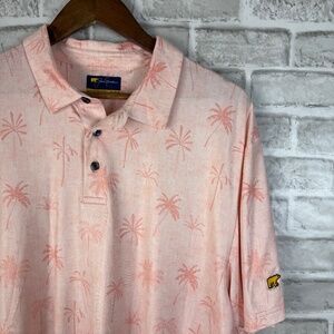 Jack Nicklaus Light Pink Palm Tree AOP Performance Golf Polo Mens XL Stretch